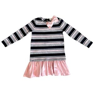 Kate Spade Striped Kids Pink Bow Long Sleeve Dress Size 128/8Y
